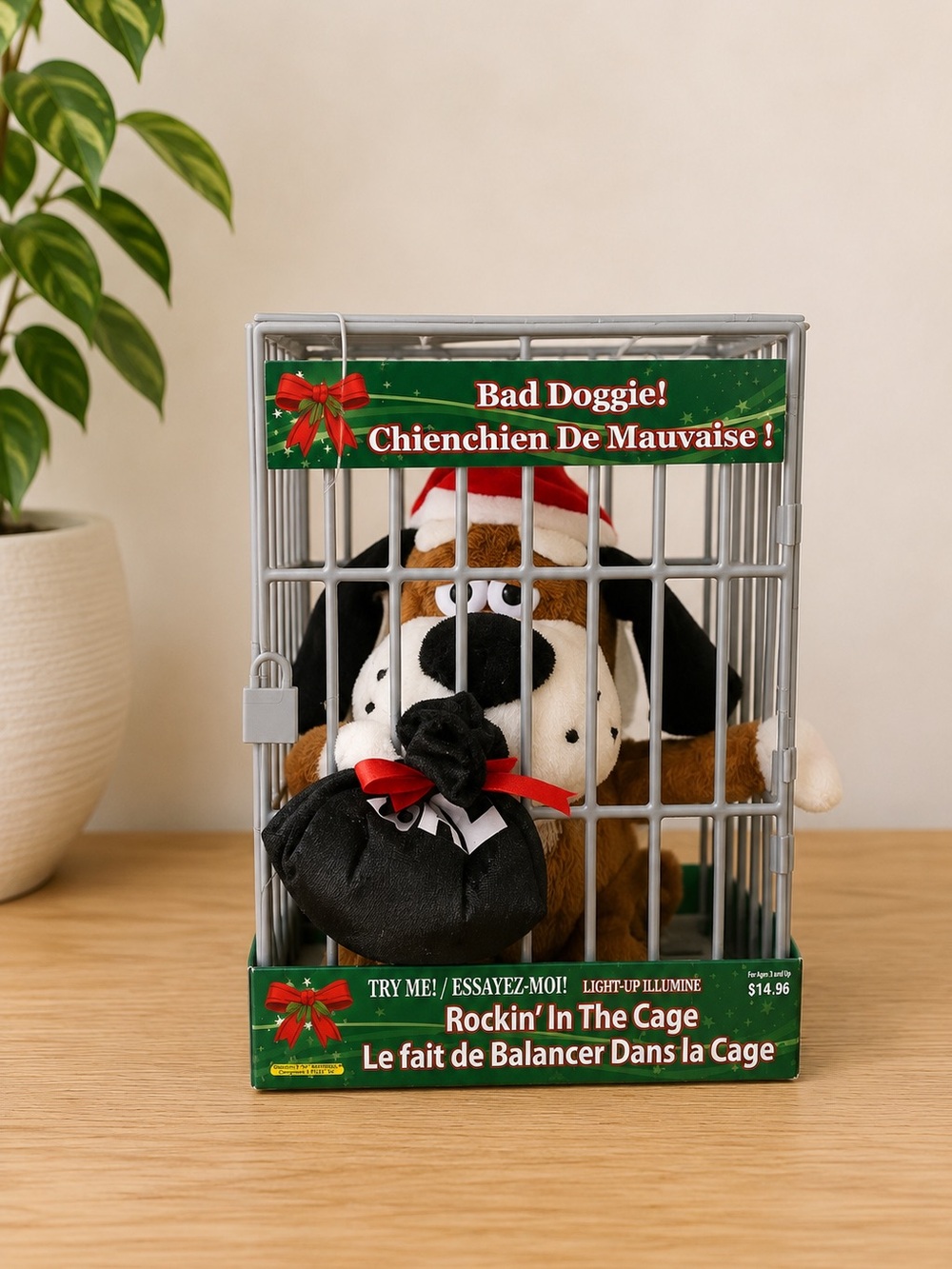 Dan Dee Bad Dog Animated‎ Christmas Plush Santa Hat Jail Coal Lights New Decor